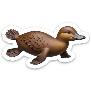 cinematic-platypus-realistic-full-body-floating-emoji,-streamlined-brown-body-gliding-through-calm-river-waters,-wide-duckbill-tipped-up-curiously,-webbed-paws-paddling-gently,-dense-water-resistant-fur-slick-and-shimmering,-flat-tail-rippling-the-water’s-surface,-simplified-yet-realistic-focused-features,-highly-detailed,-glowing-with-an-earthy-wet-radiance sticker
