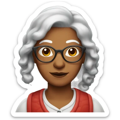 Grandma emoji, wearing cat-eye shaped rim glasses and long red hair sticker