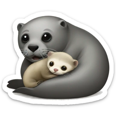 seal hugging ferret  sticker