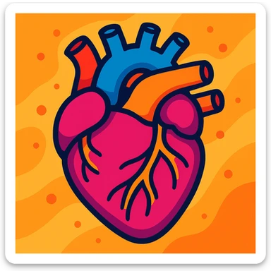 anatomical human heart, cartoon style, vibrant colors, stylized sticker