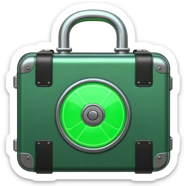 nuclear suitcase with a glowing green lock sticker