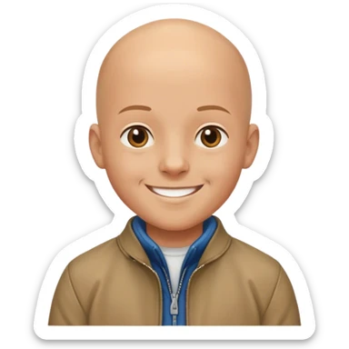 bald boy smiling in jacket sticker