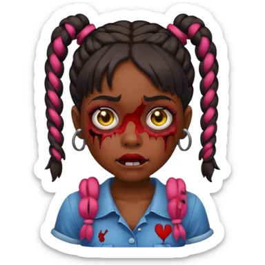 zombie black girl with pigtails, emoji style sticker