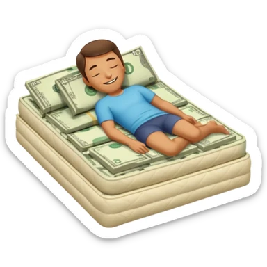 happy person napping on mattress of money sticker