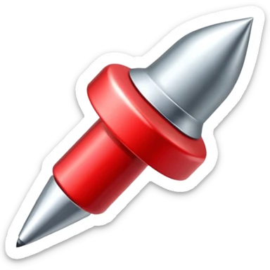 Red push pin with shiny metal top and sharp point sticker