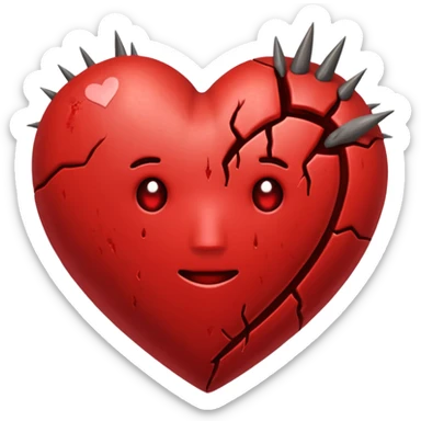 Un corazón humano roto con grietas  sangrando y expulsando sangre rodeado de vendas y tiritas que se despegan sin hacer efecto sticker