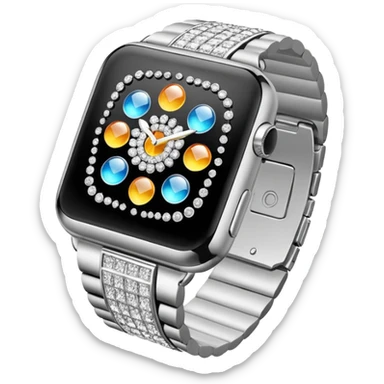 Crie um relógio de pulso prateado cravejado de diamantes brilhantes, sem rostos sticker