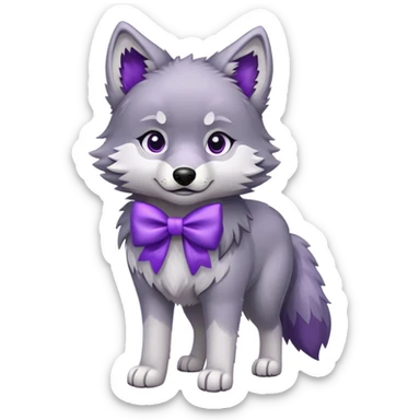 Wolf with purple bow sticker