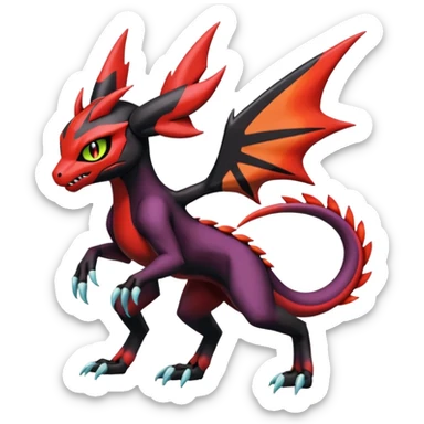 Colorful Cool Badass  Meloetta-Litten-Noivern-Salandit-Guilmon-Darkrai-Pokémon-Fakémon-fusion-hybrid-creature sticker
