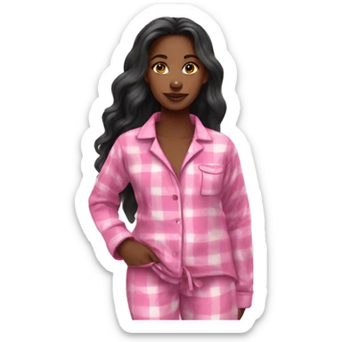 Beautiful black woman long hair pink flannel pajamas sticker