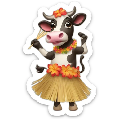 Hawaiian cow dancing with a straw skirt sticker