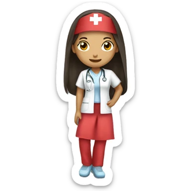 Mid 30 long hair Filipina Nurse with red scrubs sticker
