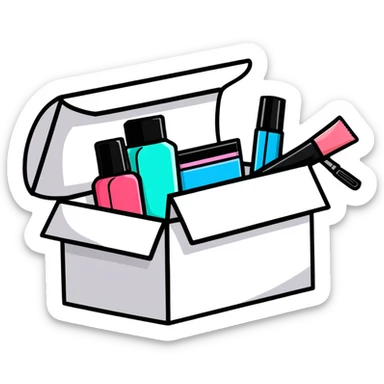 an opened box with beauty products inside sticker