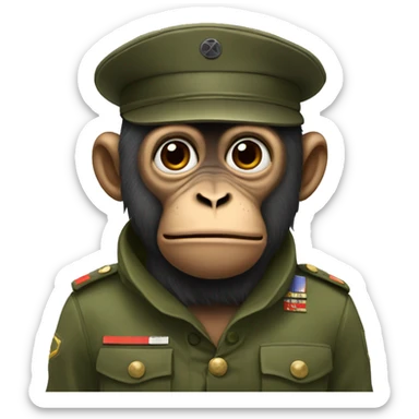 monkey in military outfit, clearly traumatized  sticker