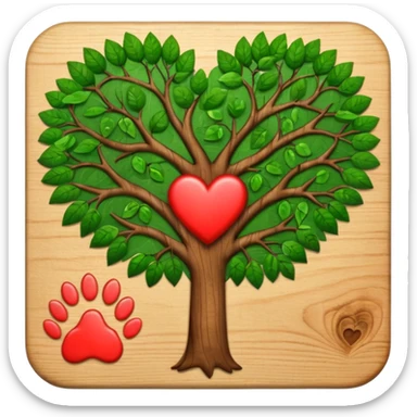 heart with a paw print and a tree sticker