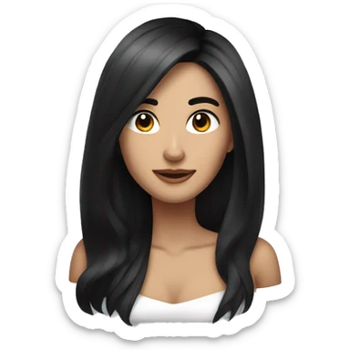 a woman with long black hair styling hair friend eyebrows sticker