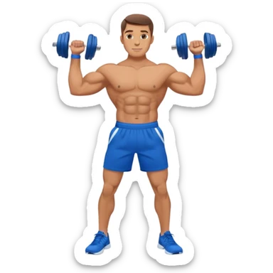 man with blue shorts doing side-lateral raise (T pose) with light dumbbells sticker