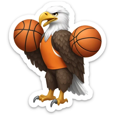 Bald eagle wearing orange and white basketball jersey sticker