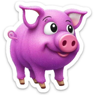 Pig made of sparkling purple sour candy laces and pink sweets walking covered in sugar  sticker