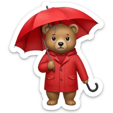 Bear with red umbrella, wearing rain coat sticker