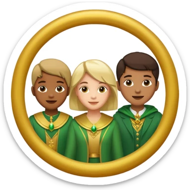 three people with a curcle that unites them with golden and green colours sticker