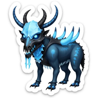 Shiny Dark Edgy  Inteleon-Amaura-Fakémon-hybrid-creature (full body) with a horned animal-skull-mask sticker