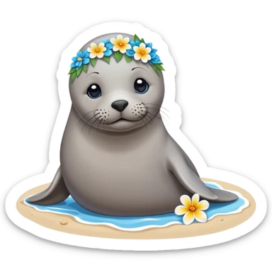 Seal on the beach with the flower on the head sticker
