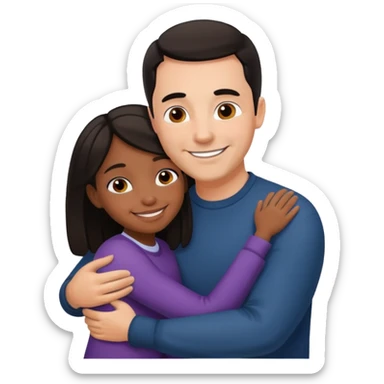 A black daughter hugging her white dad sticker