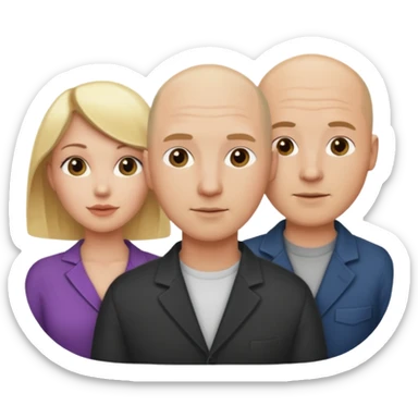 Two blonde women and a man with bald head sticker