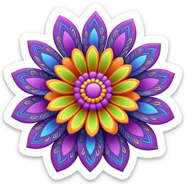 3D, Groovy psychedelic hippie style flower sticker