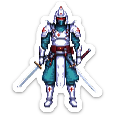 battle-ready male cyborg samurai nomad with digital katana sticker