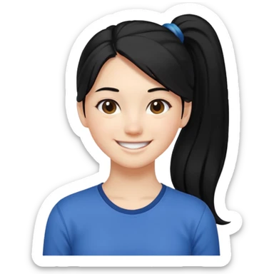 cewe rambut panjang hitam dikuncir ceria keliatan setengah badan dan badannya kayak lagi nyender ke sesuatu gitu sticker