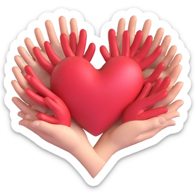 modern emoji of a heart formed by multiple hands, symbolizing unity and support sticker