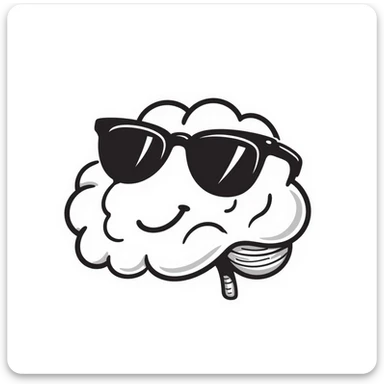 digitally hand drawn icon of a brain with sunglasses, smiling sticker