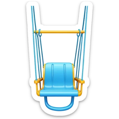 a colorful plastic swing with a safety bar in front, hanging from two ropes, glossy surface and soft shadows sticker