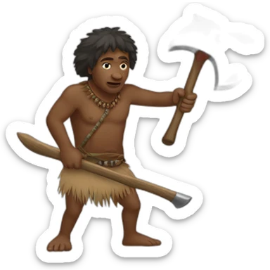 Aborigine with axe in a hand hunting sticker