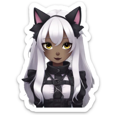 Gorgeous gothic dark techwear anime style anthro black cat furry with blushing face aesthetic and pretty edgy black with collar and harness trending style sticker