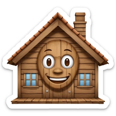 physical home with roof shaped face mascot on neck  sticker
