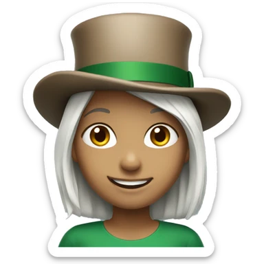 smiling girl- skin white- hair brown - in green top hat sticker