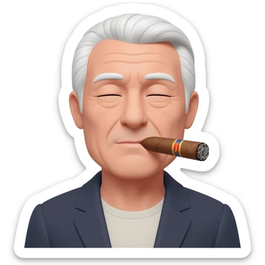Old man with long white hair no hat no facial hair smoking a cigar sticker