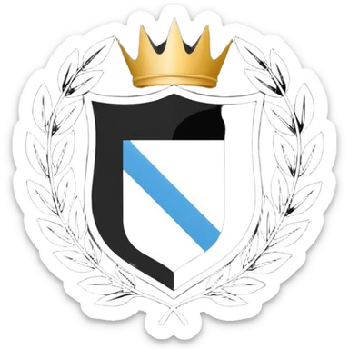 Es un escudo con forma clásica de heráldica, dividido en cinco franjas verticales alternadas en negro y blanco. En la parte superior tiene las siglas “GYE” y en la parte inferior el año “1908”. El diseño es simple, simétrico y con colores tradicionales blanco y negro. sticker