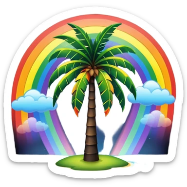 Palmera negra con un arcoiris de fondo en la noche sticker