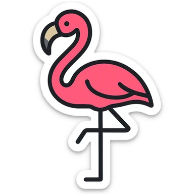 a flamingo, vibrant and elegant, modern flat color icon style sticker