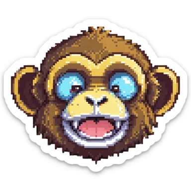 pixel art of a laughing monkey sticker