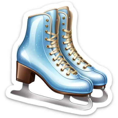 An icon showing elegant figure skates and a sparkling dress in close-up on an ice rink. The background features a graceful arena with soft lights reflecting on the smooth ice. Transparent background highlights the beauty, style, and artistry of figure skating. sticker