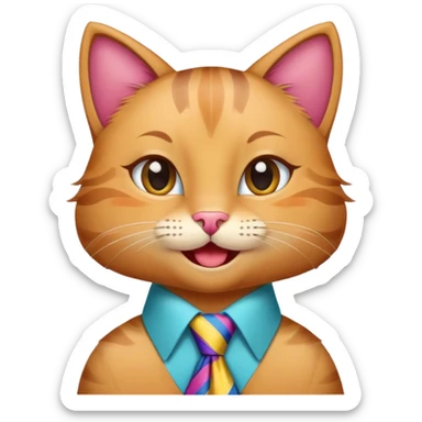 happy girl cat with eyelashes wearing a colorful necktie, cheerful expression sticker