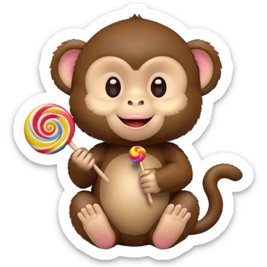 Monchichi monkey toy holding a colorful lollipop sticker