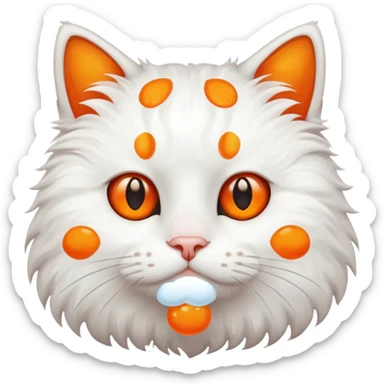 A white cat that have a orang in round part sticker