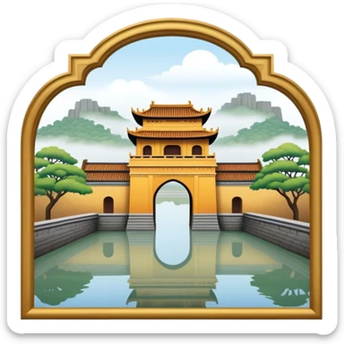 Cinematic Realistic Imperial City of Hue Landmark Emoji, capturing the ancient citadel’s weathered walls, intricate gates, and traditional Vietnamese architecture, surrounded by a misty, tranquil moat. sticker