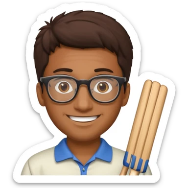 Brown Guy with glasses who likes to play cricket sticker